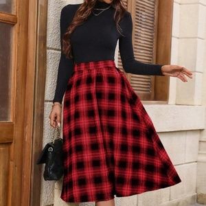 Plaid Print Stretchy High Waist Skirt